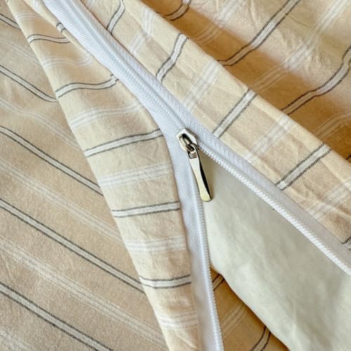PinkMemory Beige Striped Duvet Cover Set King