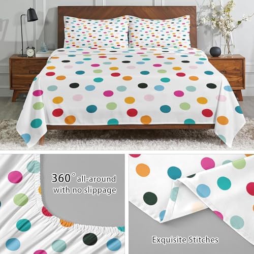 4 Pcs Fitted Sheet Set Full Size with Polka Dots