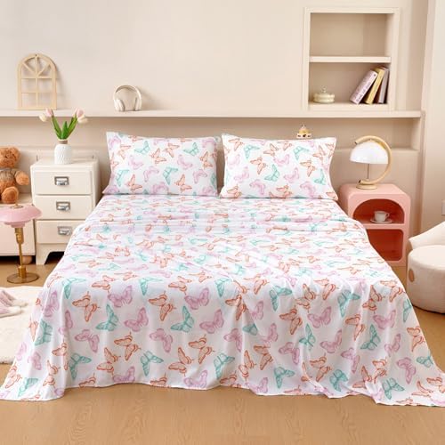 MICORAL Kids Full Sheet Set Butterfly 4 Piece
