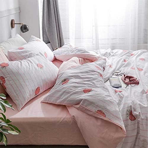 LifeTB Kawaii Pink Strawberry Duvet Cover Set 4 PCS
