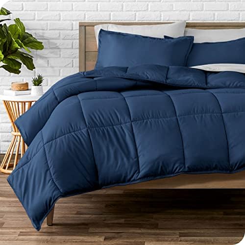 Bare Home Comforter Set with Microplush Blanket Bundle TwinTwin XL Dark Blue
