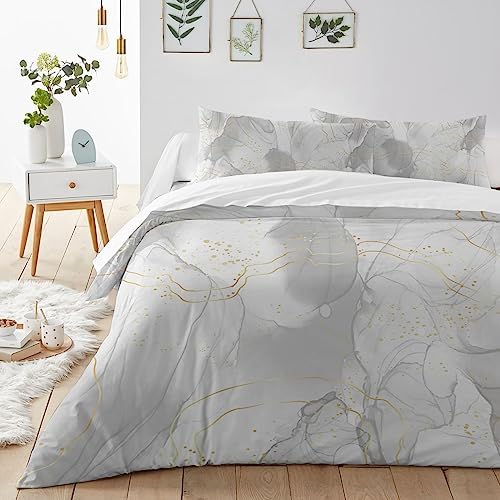 LooPoP Duvet Cover Set California King Grey Marble 3 Pc