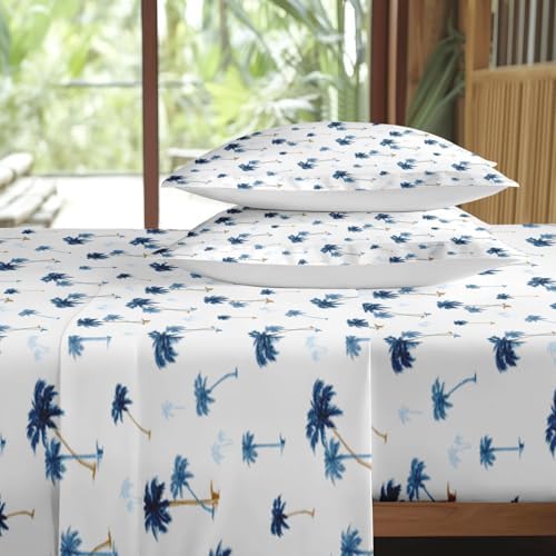 Pamnest Queen Size Bed Sheet Set with Palm Tree Leaf Pattern