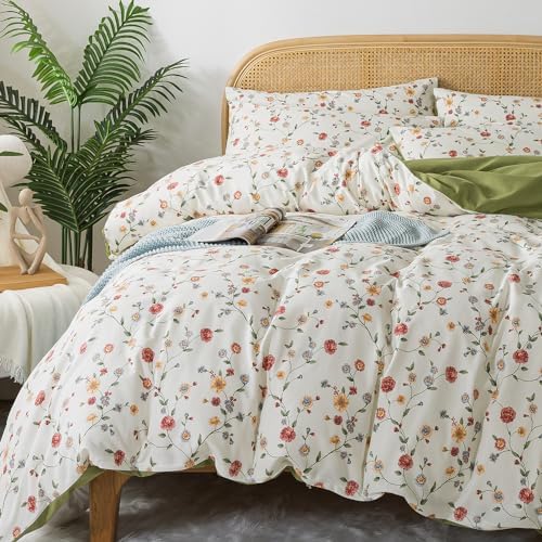 Zusbest Duvet Cover Queen Set White Green