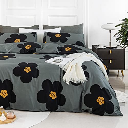 YuHeGuoJi Black Floral Duvet Cover Set