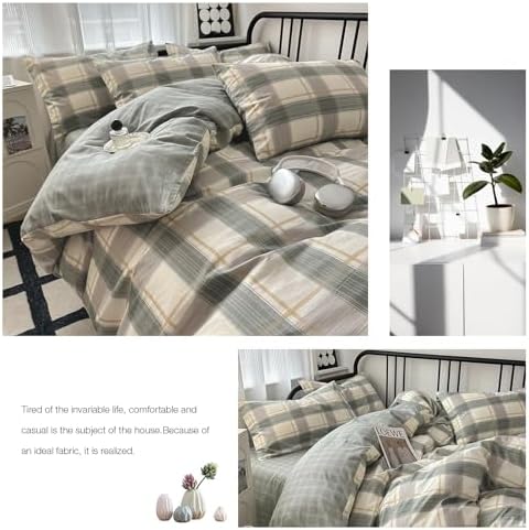 VM VOUGEMARKET Plaid Duvet Cover Set King with Zipper