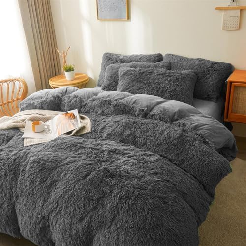 Fluffy Dark Grey Comforter Set 2 Pieces - Twin Size