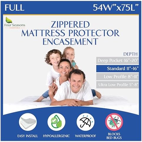 Full Size Mattress Encasement Waterproof Zippered Bedbug Protector