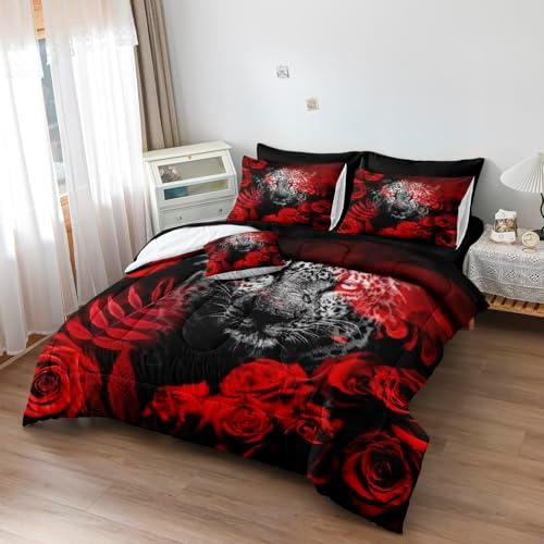 Bedbay Red Rose Leopard Comforter Set Cal-King
