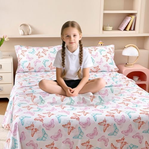 MICORAL Kids Full Sheet Set Butterfly 4 Piece