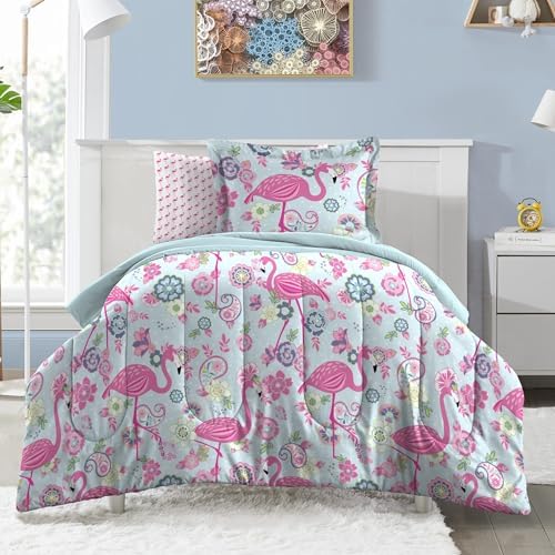Dream Factory Kids 7-Piece Comforter Set Full Pink Flamingo