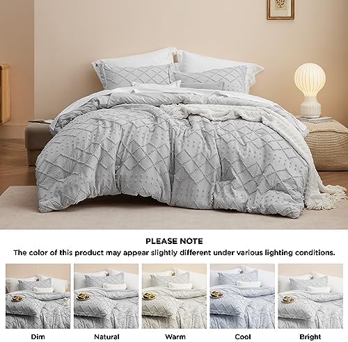 Bedsure California King Comforter Set - Light Grey Fluffy Durable Boho Style