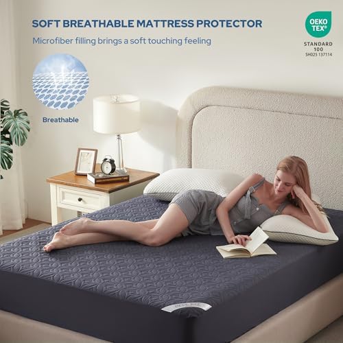 BEDLORE Waterproof Mattress Protector with Deep Pocket and Classic Coin Quilt Pattern