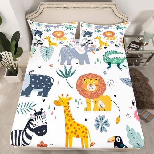 Feelyou Kids Zoo Animal Fitted Sheet Set Queen Size