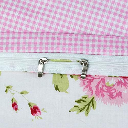 FADFAY Shabby Pink Plaid Duvet Cover Set Queen Size 7Pcs