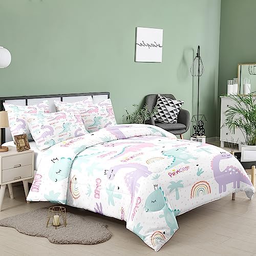 Nineneine Girls Comforter Set with Dinosaur Print