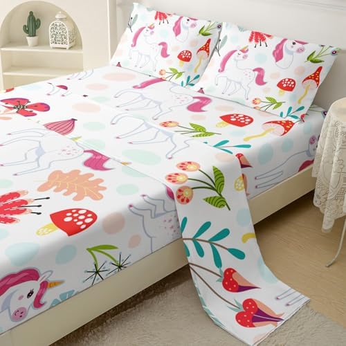 QOOMO Cartoon Unicorn Kids Sheet Set Queen Size