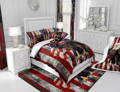 Feelyou American Flag Kids Bedding Set with Wild Animal Eagle Print