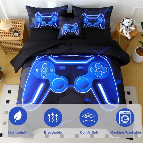 BYHOFMLY Blue Gamer Comforter Set - 6Pcs Kids Twin Bedding