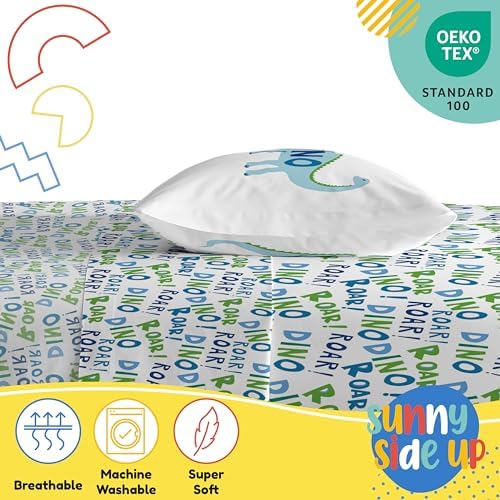 Sunny Side Up Dino Roar Twin Sheet Set - 3 Piece Kids Bedding