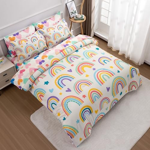 Btargot 5 Piece Beige Rainbow Comforter Set for Kids 1