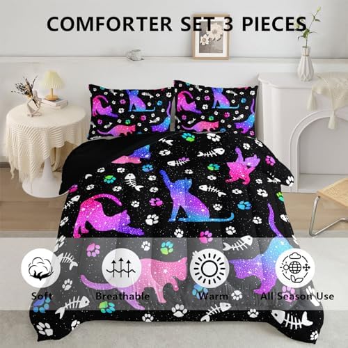 Axolotl Gradient Blue Cat Comforter Set 3Pcs
