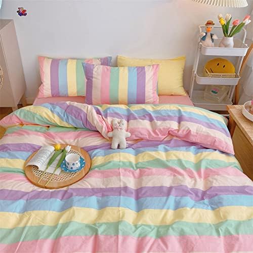 Koudi Rainbow Stripes Duvet Cover Set Queen