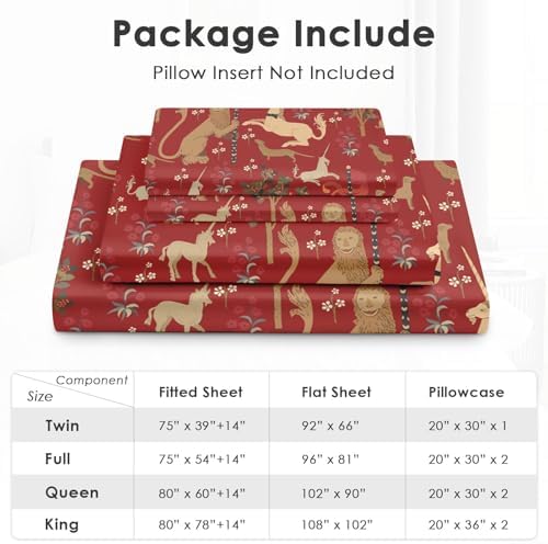 Pamnest Full Size Bed Sheet Set with Medieval Beige Lion Design