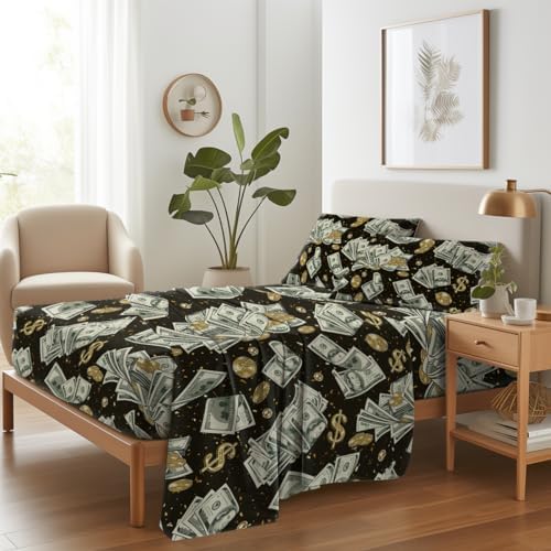MASTERMARK Dollar Coin Pattern Cal King 4 Piece Bed in a Bag Set