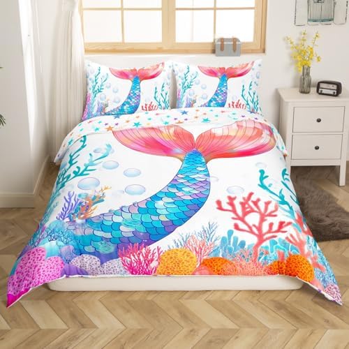 Erosebridal Girls Mermaid Duvet Set Twin Size Purple Blue