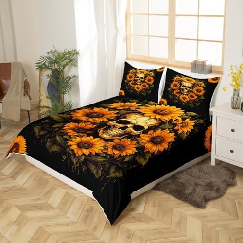 Homewish Boho Skull Duvet Cover Set King Size 3Pcs