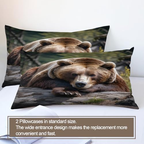Meuaino Grizzly Bear Duvet Cover Set for Kids Adults