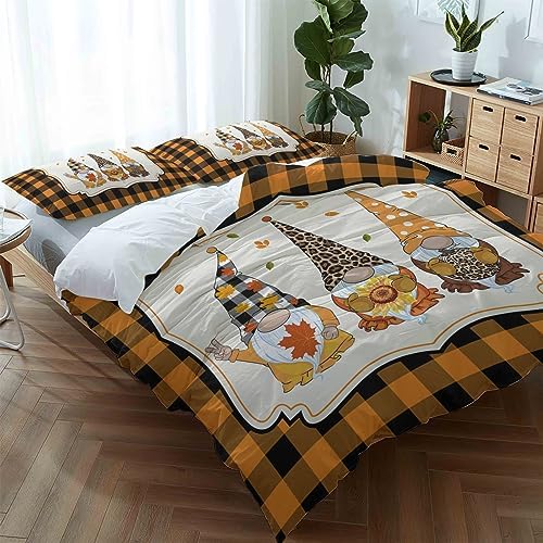 LooPoP Orange Plaid Duvet Cover Set 3 PCS California King