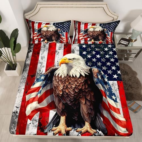 Feelyou American Flag Kids Bedding Set with Wild Animal Eagle Print