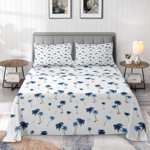 Pamnest Queen Size Bed Sheet Set with Palm Tree Leaf Pattern