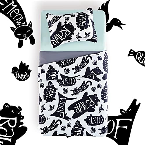 Sleep Zone Kids Duvet Cover Set Twin 2P - Black White Animals Soft Cozy