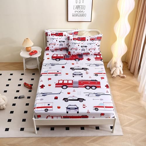 Yasida Fire Truck Queen Size Bed Sheet Set 3 Pack