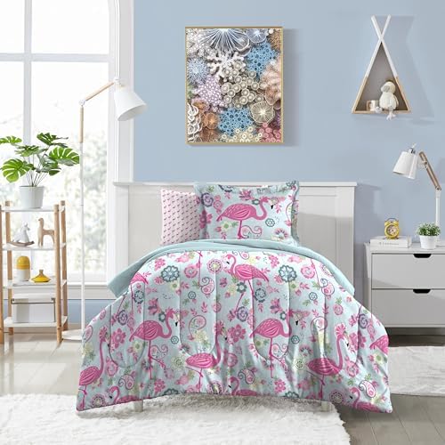 Dream Factory Kids 7-Piece Comforter Set Full Pink Flamingo