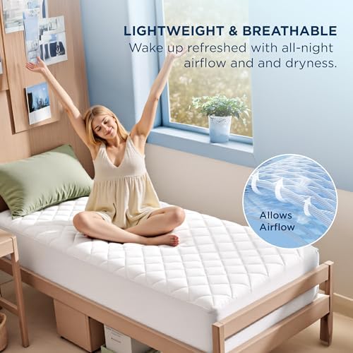 Bedsure Twin XL Mattress Pad - Waterproof Soft Deep Pocket 22 Inch Fit White
