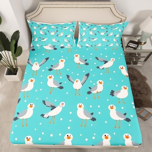 Feelyou Kids Seagull Sheet Set with Deep Pockets and Polka Dots Design