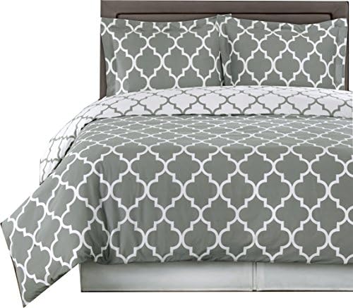 Meridian 250-Thread-Count Cotton Duvet Cover Set Grey White
