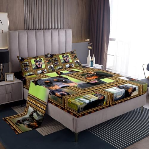 Feelyou Doberman Bed Sheet Set Queen Size 4Pcs with Pillowcases