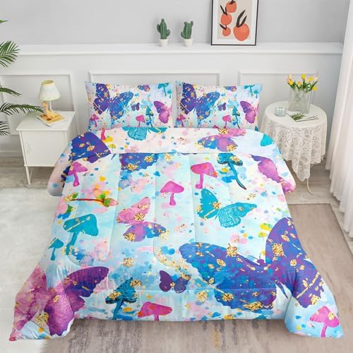 Smell Sunshine Kids Comforter Set Butterfly Mushrooms