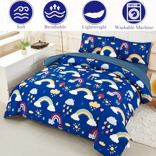 ANGIYUIN Blue Rainbow Kids Full Bed in a Bag Comforter Set 1