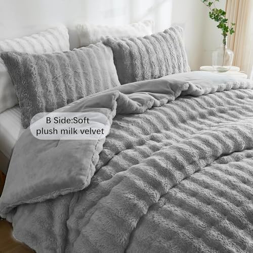 Bedbay Faux Fur Queen Comforter Set 3 Pieces