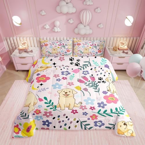 Erosebridal Queen Floral Cartoon Dog Bedding Set