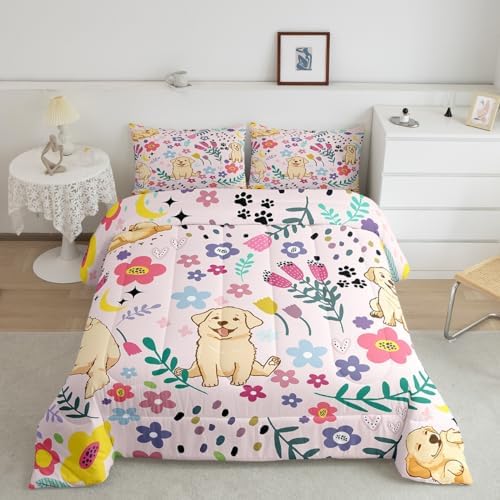 Erosebridal Queen Floral Cartoon Dog Bedding Set