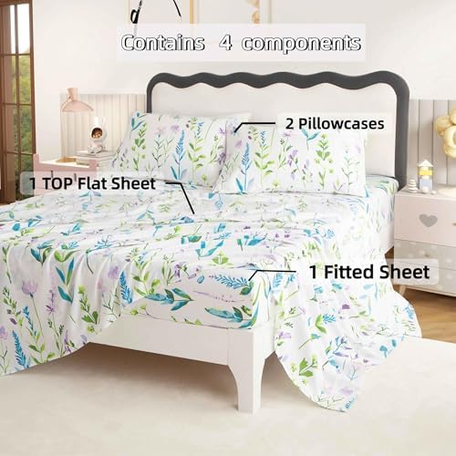 SDY 4PCS Floral Sheet Set Full Size for Kids