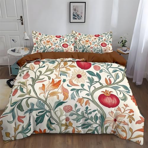 Floral Pomegranate Duvet Cover Set California King 104x98 Zipper Closure