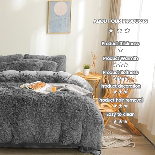 Fluffy Dark Grey Comforter Set 2 Pieces - Twin Size